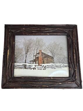 Vintage Bob Timberlake “Snow at the Studio" Rustic Willow Twig Frame, [8x10 prnt